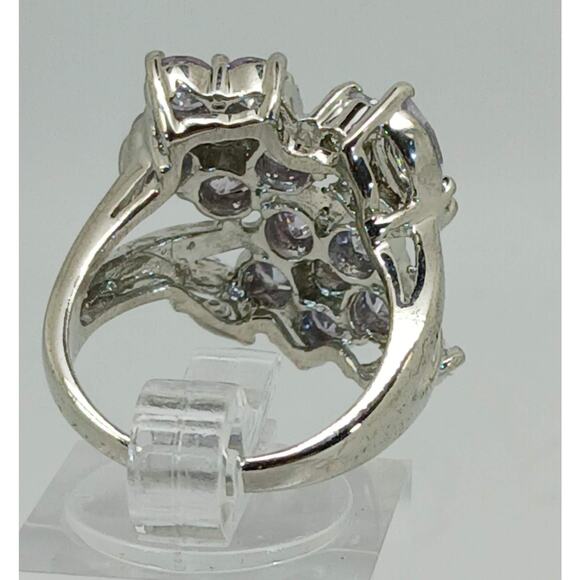 Vintage Ring Size 7 Silver Tone White Gold GP Brilliant Sim Diamond CZ Cocktail - Picture 8 of 10